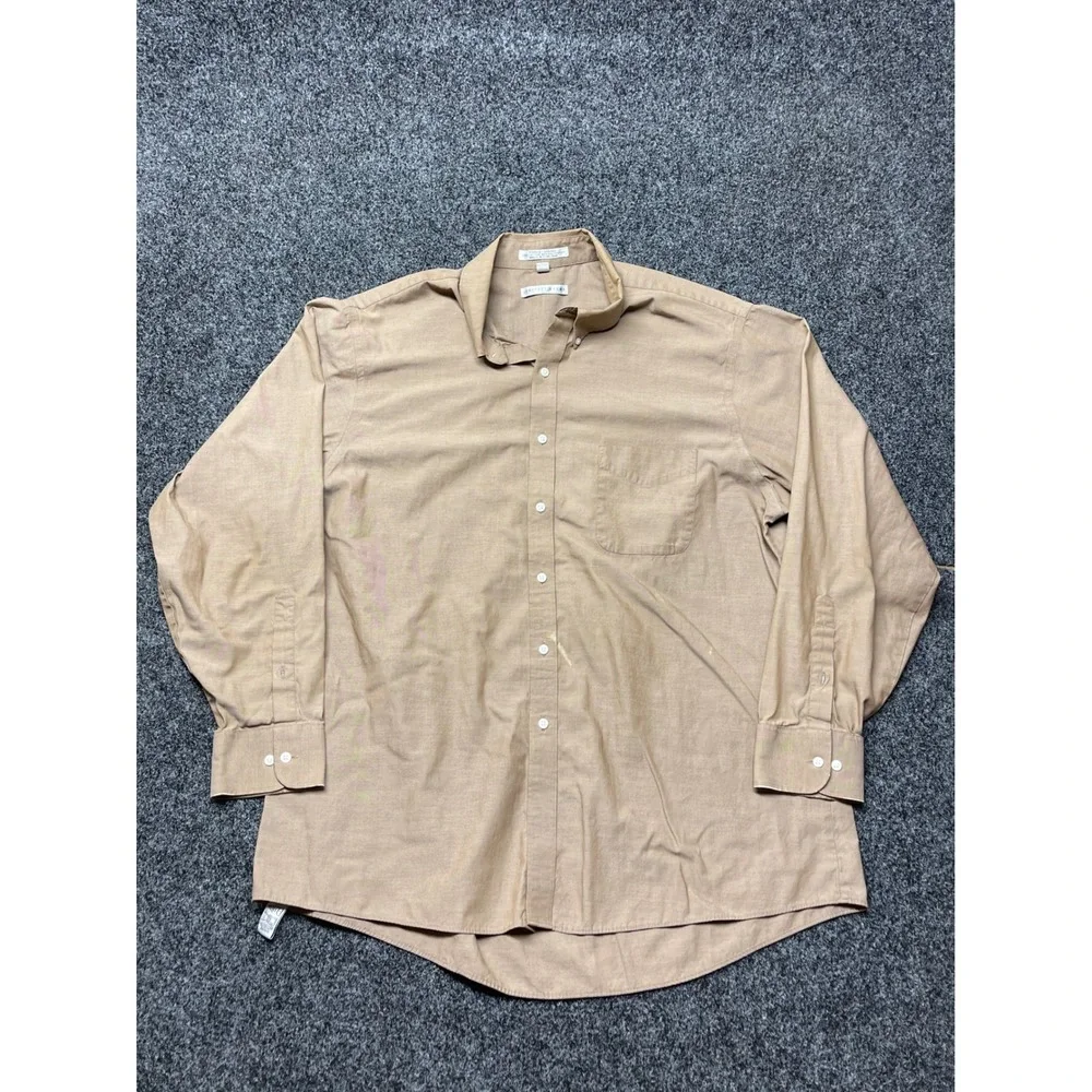 Geoffrey Beene Men Tan Pinpoint Oxford Button Down Shirt 17.5 34/35 Wrinkle Free - Picture 1 of 6